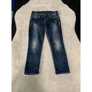 Silver Jeans Aiko Mid Capri Womens Denim Jeans Size 27 Pants Stretch Flap Pocket